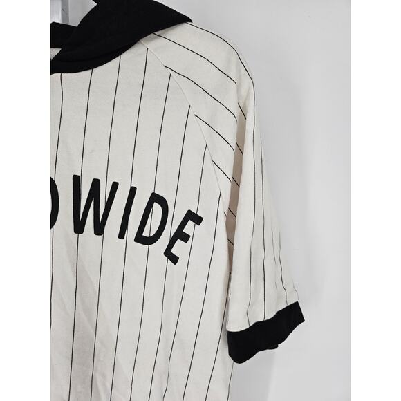 World Wide Men's Short Sleeve White Striped Hooded Top Size XL - Picture 2 of 3